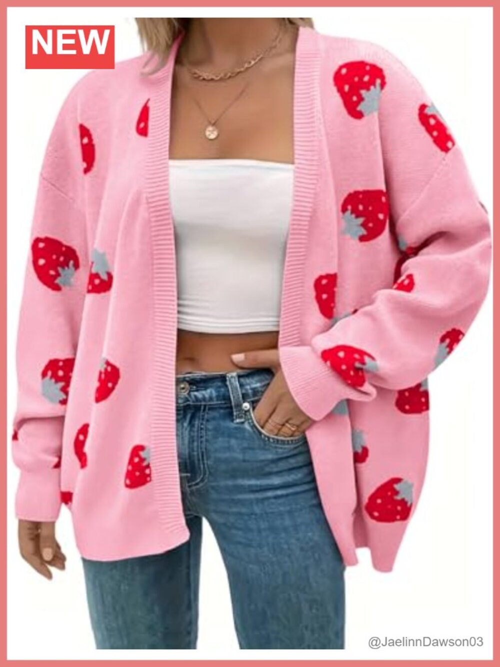 Plus Size Strawberry Floral Print Long Sleeve Open Front Knit Cardigan Sweater